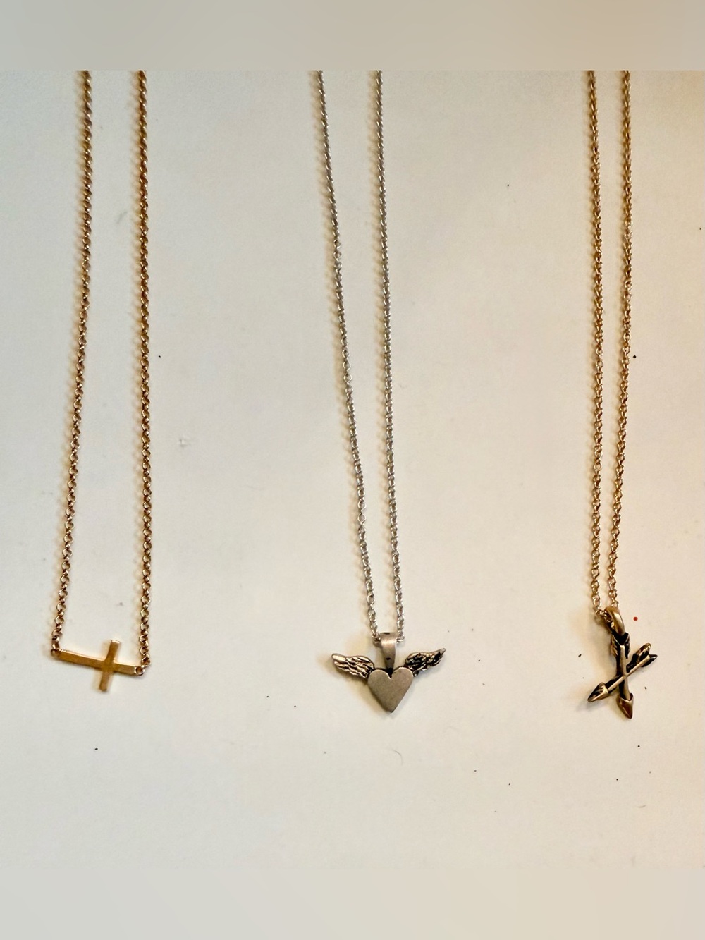 Gold & Silver Symbol Charm Necklace Set of 3 Cross Heart Arrow